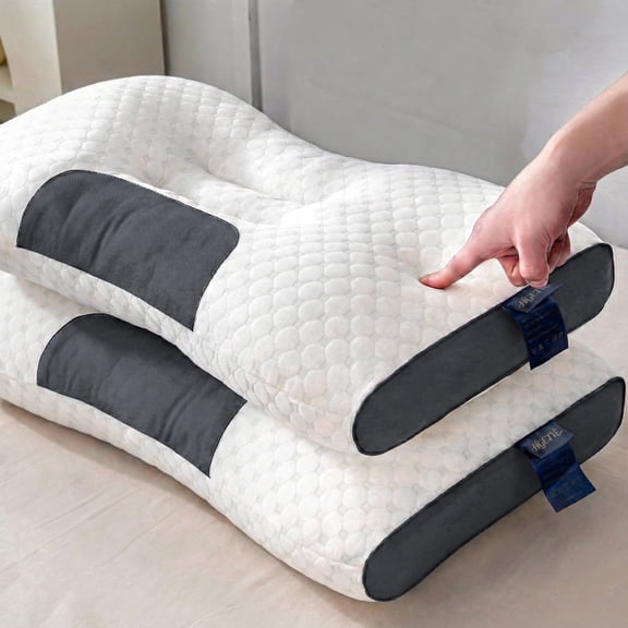 2 Pack Ergonomic Cervical Pillow, Contoured Neck Support Pillow Core for Pain Relief & Sleep(gray and white)