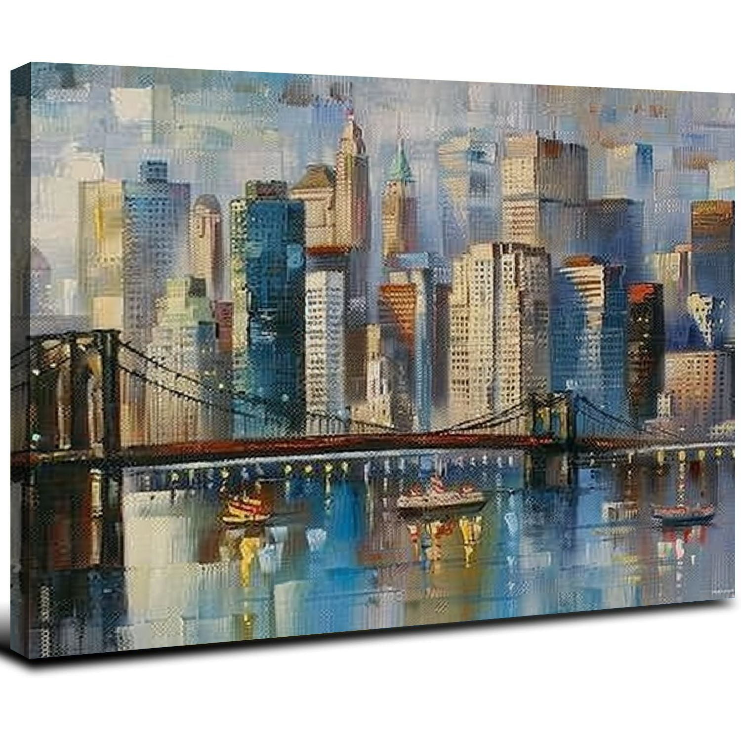 Brooklyn Bridge Canvas Wall Art - 40x20 Inch New York City Skyline Painting, Framed Textured Artwork 5 thumbnail image