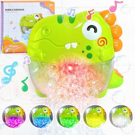 Baby Bath Toys, Dinosaur Bubble Machine Toys with Music, Light Up Bathtub Toys for Toddlers 1 2 3 Years, Bubble Maker Gift for Boys Girls