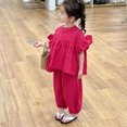 thumbnail image 1 of Summer Plaid Loose Tops And Same Color Cropped Pants For Small And Medium-sized Girls Two-piece Suit, 1 of 7