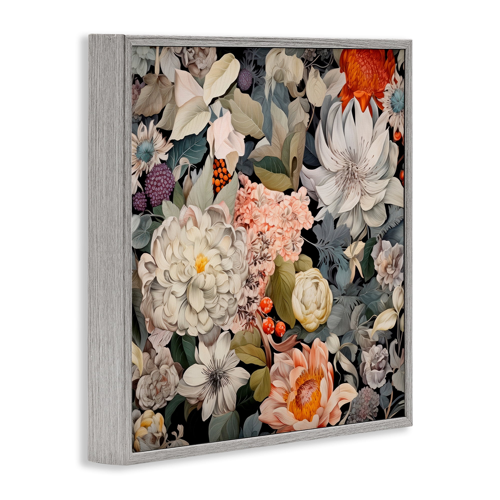 Stupell Industries Grey Mixed Botanicals Botanical & Floral Painting Gray Framed Art Print Wall Art, 12 x 12