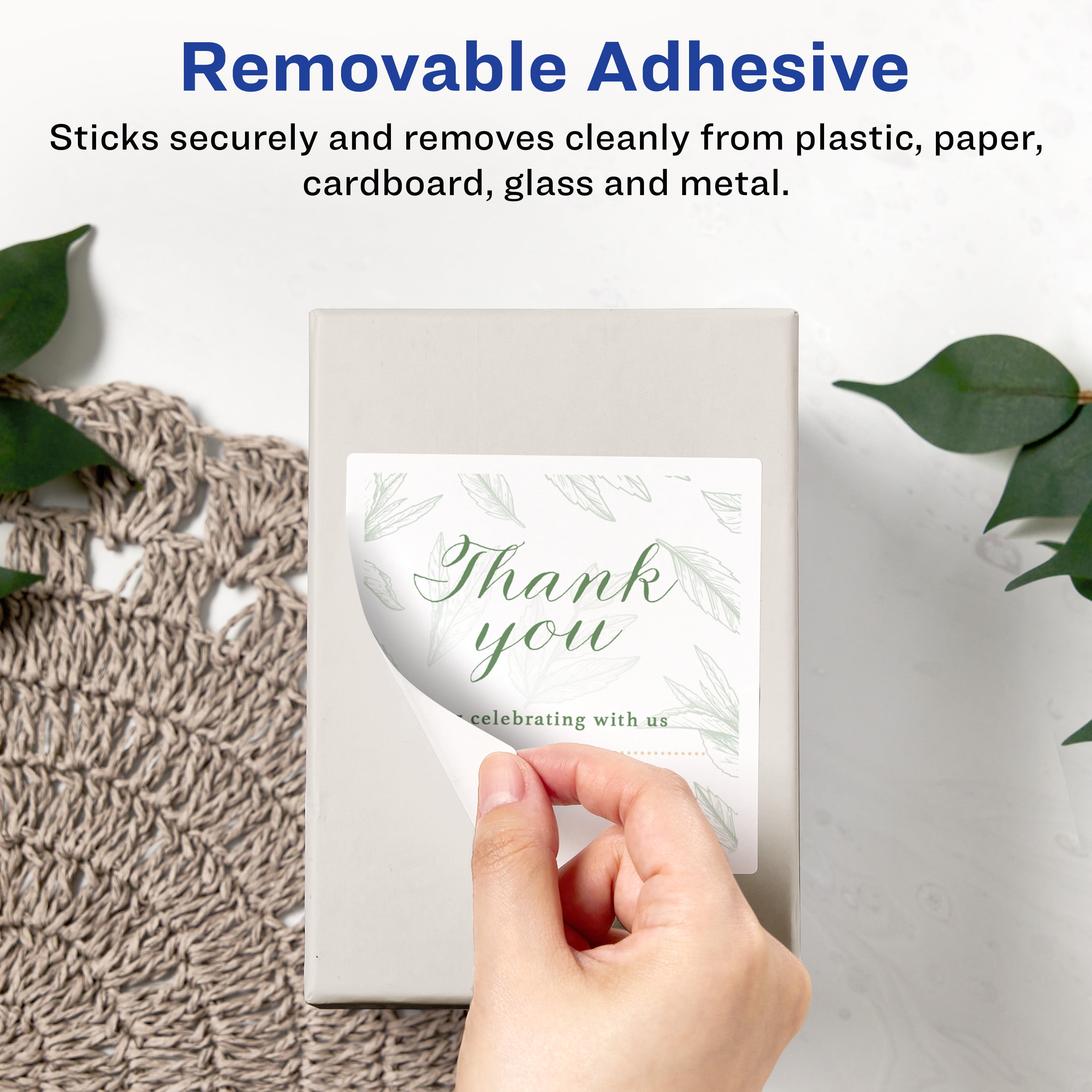 Avery Removable Square Labels, 8" x 8", White, 100ct