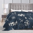 thumbnail image 3 of DouZhe Ultra-Soft Micro Fleece Lightweight Flannel Bed Blanket, Vintage Nautical Compass Anchor Print Cozy Warm Throw Blankets, 40"x30", 3 of 7