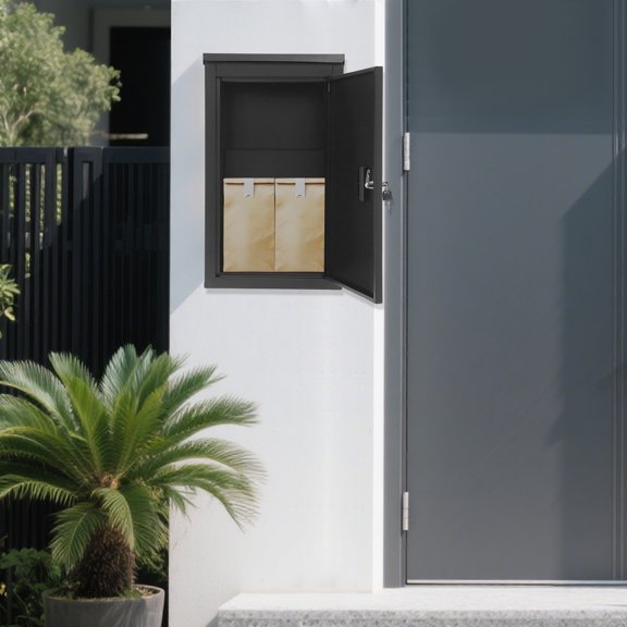 Carbon Steel Parcel Drop Box Wall-Mounted Package Delivery Box Mail Box with Key Lock for Receiving Mail, Newspapers, Letter