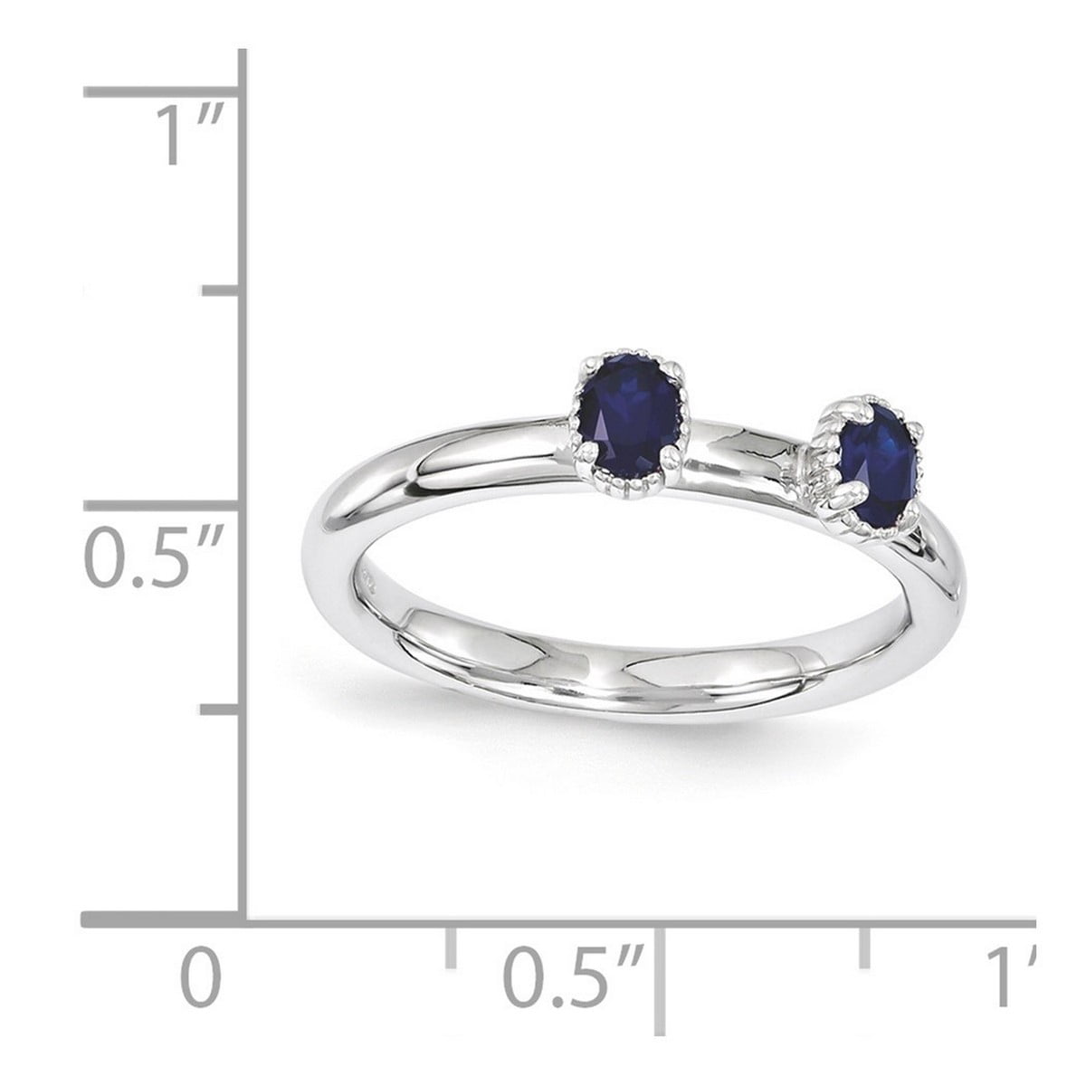 2.5mm 925 Sterling Silver Polished Prong set Stackable Created Sapphire Two Stone Ring Size 7 Stackable Ring for Women
