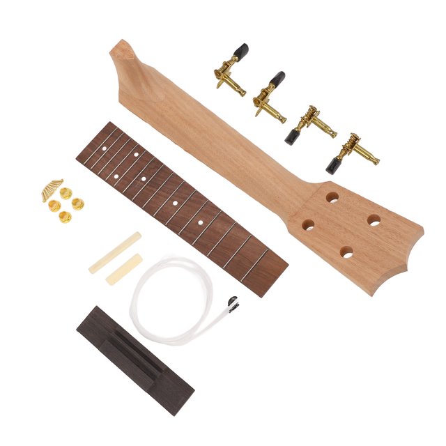 Make Your Own Ukulele Kit, Fine Workmanship Professional Guitar Neck String Knob Bridge Ukulele Neck Kit Wooden Easy Assembly for Home Activities