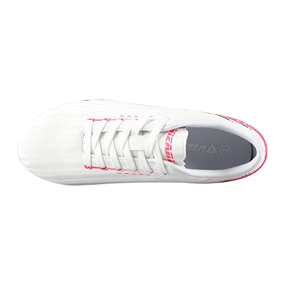 Vizari Kids Tesoro Junior Firm Ground Outdoor Soccer Shoes for Boys and Girls - White / Pink