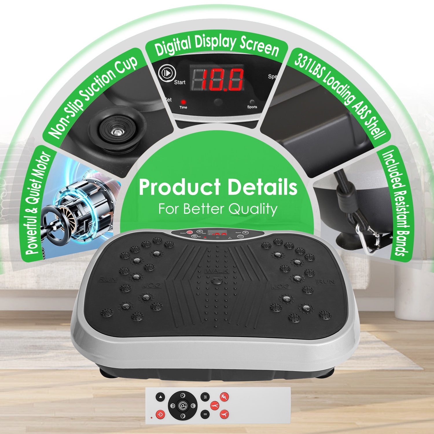Zorpupoa 1Pc  Exercise Machine Vibrating Plate Exercise Machine with Resistance Band Remote Control Home Gym Equipment Lymphatic Drainage Weight Loss for Women Men Black