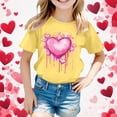 thumbnail image 2 of Girls Shirts Valentine Day Crew Neck T Shirt with Heart Print Short Sleeve Soft Fabric Easy Care Shirts for Girls Kids Shirts Yellow 10 Years-11 Years, 2 of 4