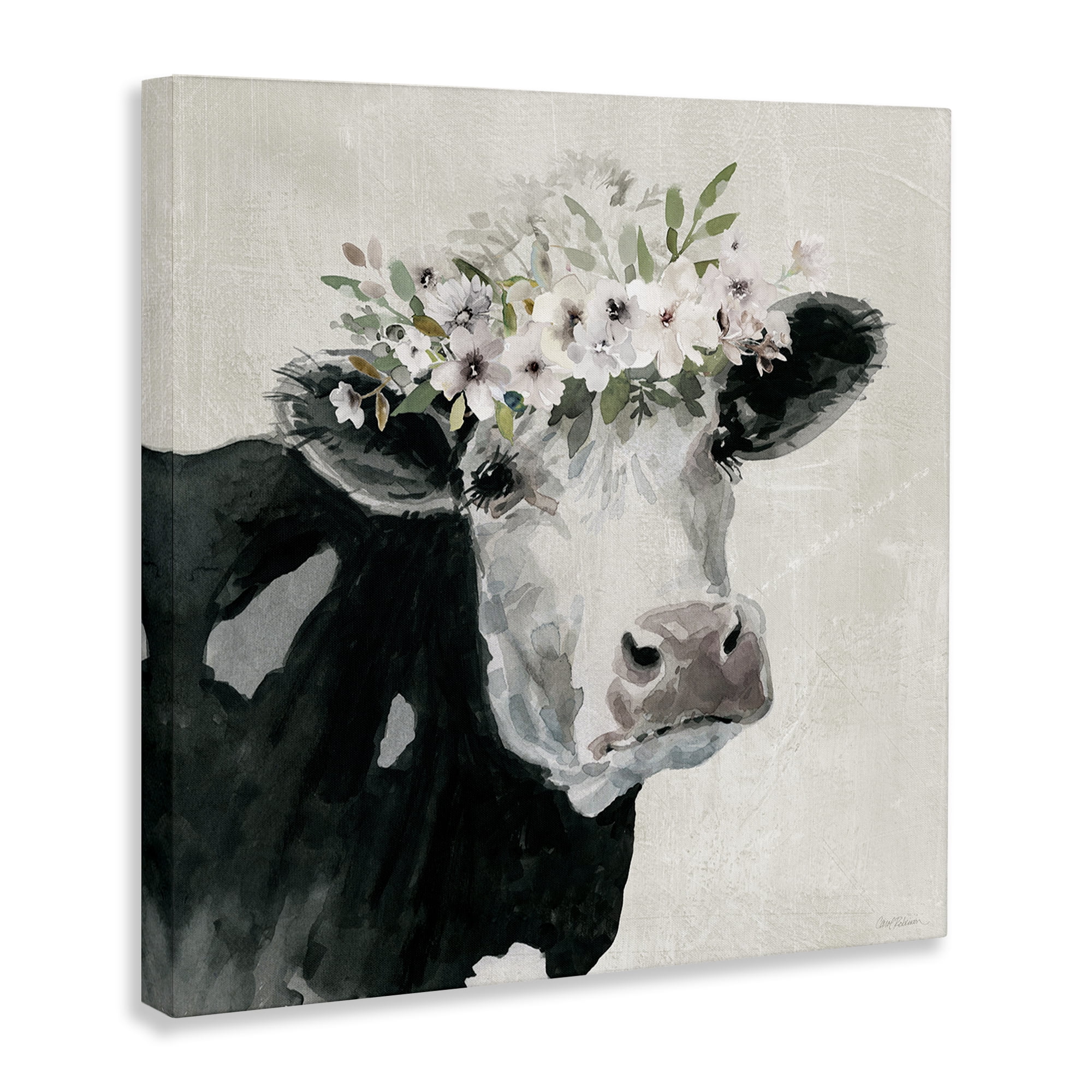 Stupell Industries Gazing Cow with Florals Animals & Insects Painting Gallery Wrapped Canvas Art Print Wall Art, 30 x 30