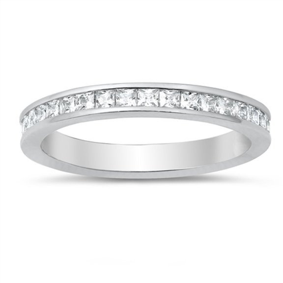 Channel Set Square Clear CZ Eternity Ring Sterling Silver Size 10