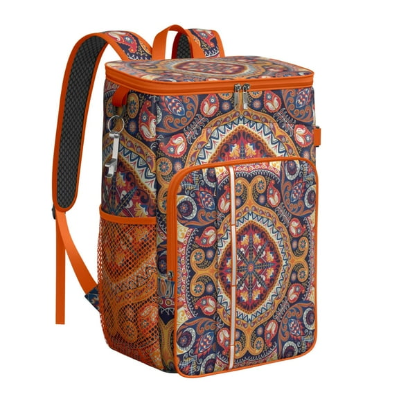 Vintage Boho Style Insulated Backpack Cooler with Paisley Floral Design, Leak-Proof & Waterproof, Keeps Drinks and Food Fresh, Great for Office, Beach, and Outdoors
