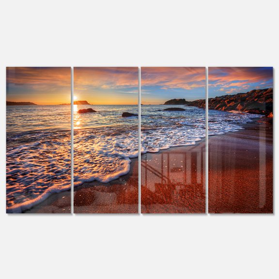 Designart 'Stunning Ocean Beach at Sunset' Metal Wall Art