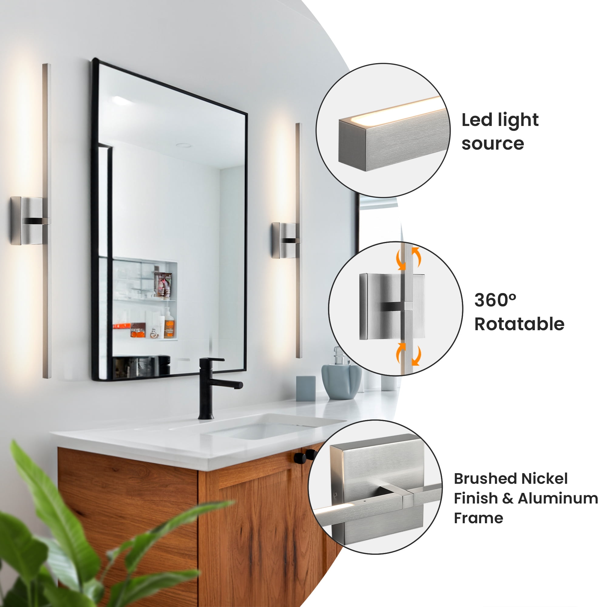 KAISITE Modern Bathroom Vanity Light 30 inch Dimmable Bathroom Light Fixtures for Bathroom Wall Sconce with 3500K Warm Light Bedroom