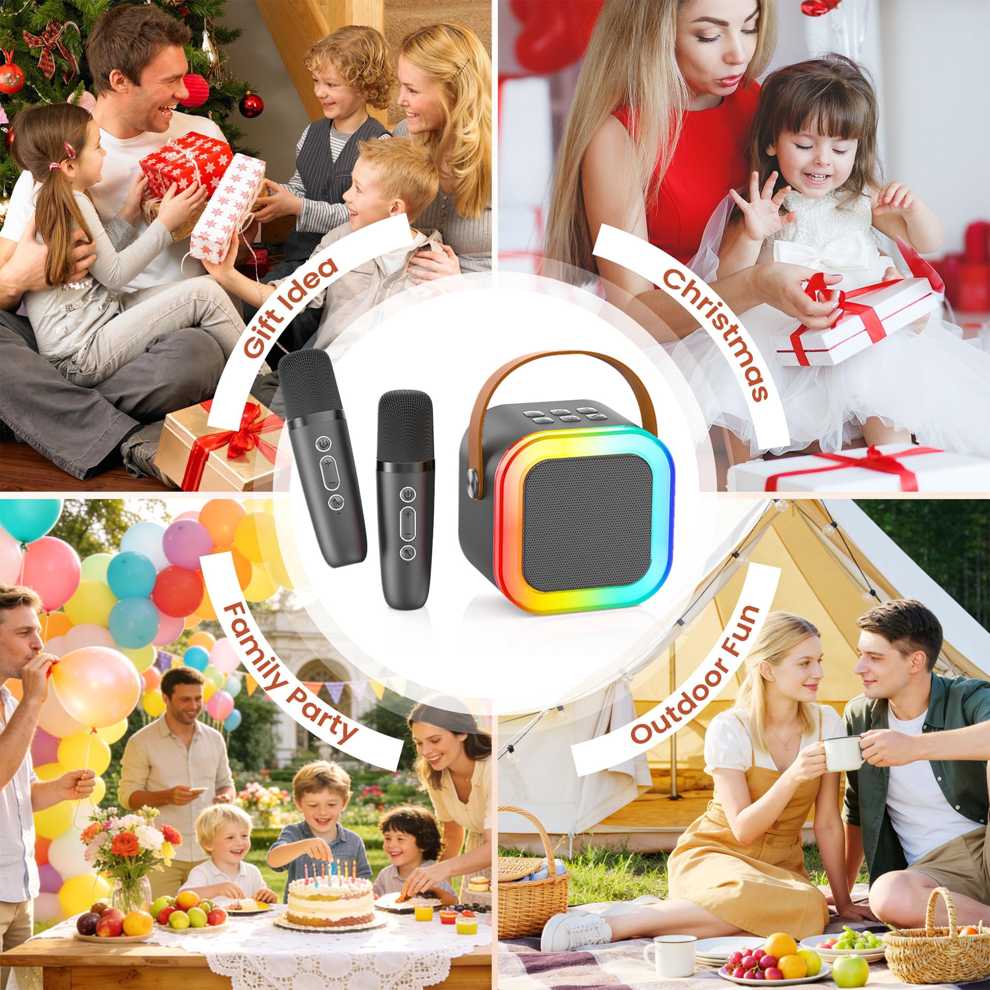 BONAOK Mini Karaoke Machine for Kids, Portable Karaoke Speaker with 2 Wilreless Microphones and Bluetooth for Home Party, Birthday Gifts for Girls(Grey)
