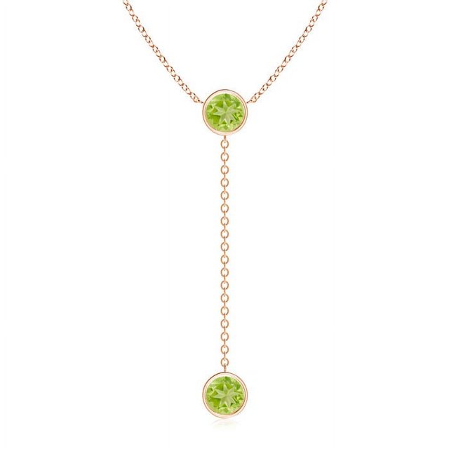 Angara Collier Péridot Naturel - Collier Style Lariat Péridot Rond 2.8 ct en Or Rose 14K pour Femmes