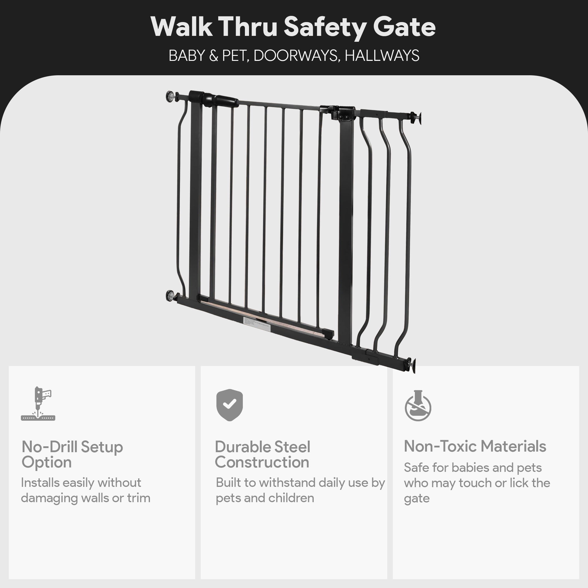 BalanceFrom Easy Walk-Thru Baby Safety Gate for 29.1”-43.3” Opening, 30” Tall, Graphite