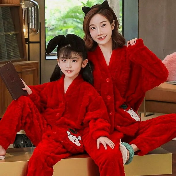 Cardigan para nina servicio a domicilio festivales de Navidad ropa roja para padres e hijos pijamas para madre e hija otono e invierno franela acolchada Walmart en linea