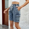 thumbnail image 6 of JIKNTTR Womens Jean Shorts Pants Comfortable Soft Denim Shorts Fashionable Adjustable Elastic Lace Up Denim Shorts Casual Baggy Trendy Short Pants, 6 of 7