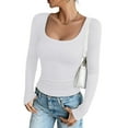 thumbnail image 2 of felwors Womens Summer Short Sleeve Tops Square Neck Ribbed Slim Fitted Shirts Casual Tee Tshirt White, M, 2 of 6