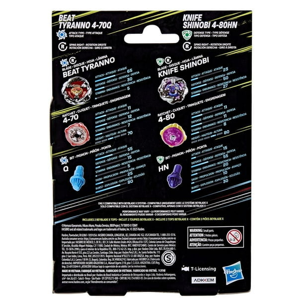 Beyblade X Beat Tyranno 4-70Q & Knife Shinobi 4-80HN Dual Pack Set