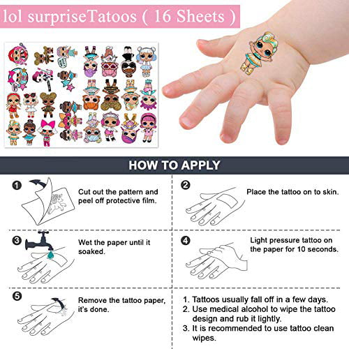 16 LOL Surprise Girl Accessories Temporary Tattoos Costume Birthday Party Favors 