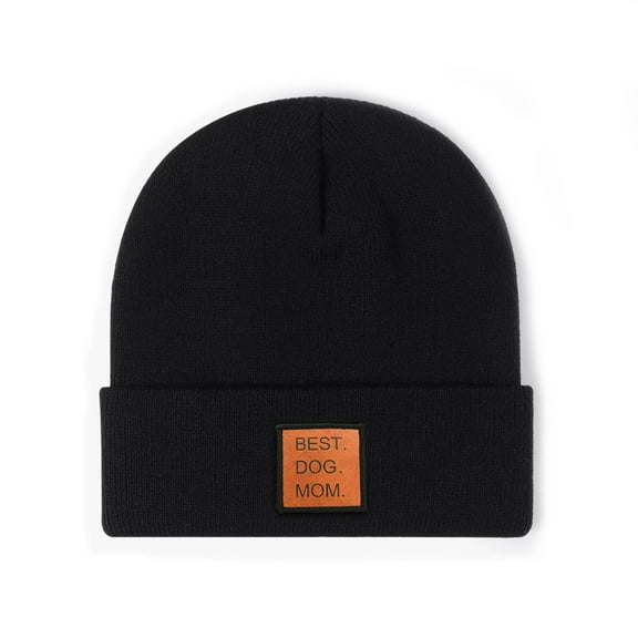 Waldeal Dog Mom Beanie Hat for Women, Leather Patch Knit Cuffed Soft Winter Hat for Dog Lovers, Christmas Birthday Mother's Day Gifts for Dog Mom