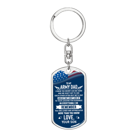 To My Army Dad I Know The Worry Keychain Stainless Steel or 18k Gold Dog Tag Keyring
