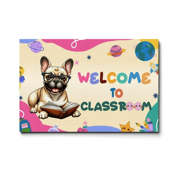 Welcome to French Bulldog Classroom Teacher Dog Mom Horizontal Matte Canvas Poster Dog Lover Gifts Wall Art Home Decor - 02015