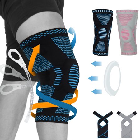 Knee Brace Compression Sleeve with Strap Support -for Joint Pain and Arthritis Relief, Improved Circulation Compression for Meniscus Tear, Running, Basketball for Men & Women - Wear Anywhere - Single