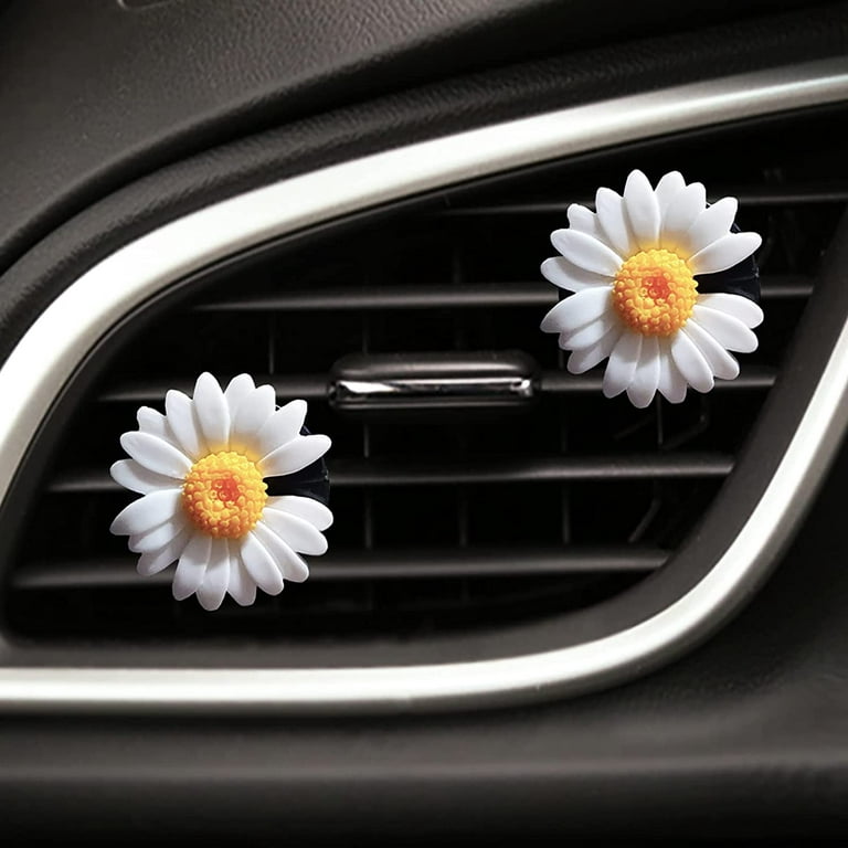 2 Pieces Daisy Flower Air Vent Clip Cute Car Air Freshener Clip Boho Car  Air Outlet Decorations Charm Car Inter Decor Accessories for Girls Women 
