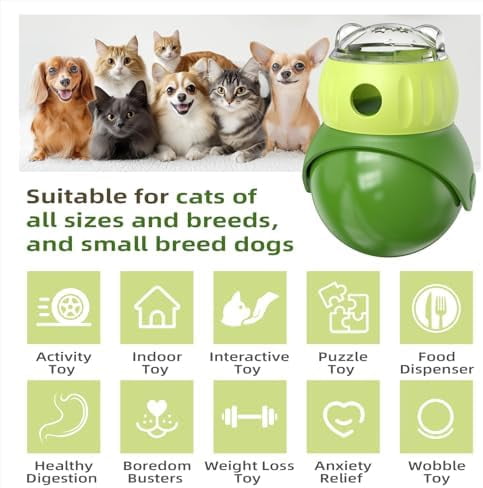 Wobble Treat Dispenser Ball for Indoor Cat & Mini Dog Enrichment Toy Interactive Slow Feeder, Kitten Stimulating Puzzle Toys