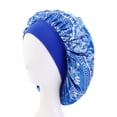thumbnail image 2 of CUZIBR Womens Satin Bonnet Hat Fashionable Soft Floral Print Hair Sleep Skullcap Leisure Soft Hair Wrap Slouch Breathable Curly Hair Bonnet Night Caps Pleated Ruched Shower Cap,Blue,One Size, 2 of 3