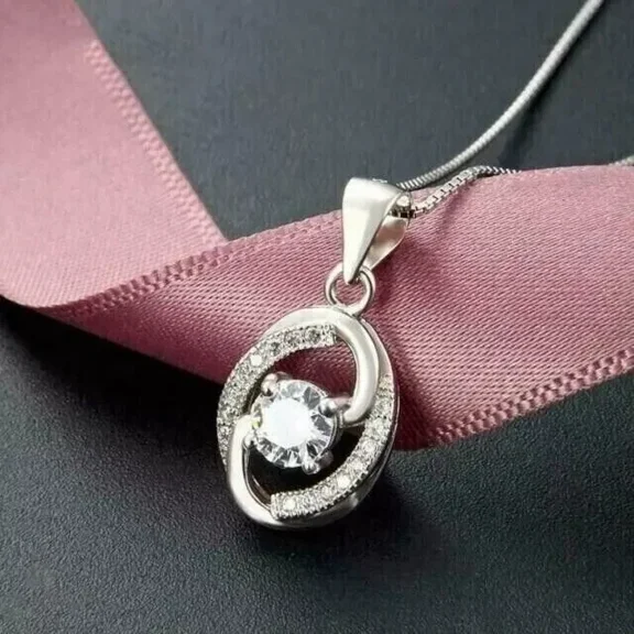 2Ct Round Cut Simulated Diamond Women's Solitaire Pendant Necklace In 925 Sterling Silver 14K White Gold Plated