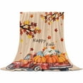 thumbnail image 2 of Happy Fall Maple Leaf Thanksgiving Truck Pumpkin Linen Texture Throw Flannel Blanket 40x60In Super Soft Cozy Bed Blanket, Lightweight Plush Fuzzy Bed Throw for Bedroom Sofa Couch Living Room, 2 of 4