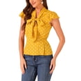 thumbnail image 4 of INSPIRE CHIC Women's Blouse Polka Dots Tie Neck Ruffled Cap Sleeve Wear-to-Work Top XS Yellow, 4 of 5