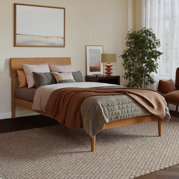 Bradford Twin XL Wood Platform Bed in Light Toffee