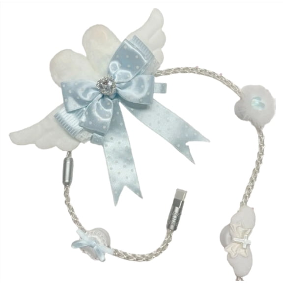 Cute Bow Angel Rabbit Aviator Cable for Mechanical Keyboard, 8K USB-C Data Cord with Single Crystal Copper