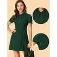 thumbnail image 2 of Unique Bargains Women's Bow Tie Keyhole Neck Puff Sleeve Elegant Dress Dark Green S, 2 of 6