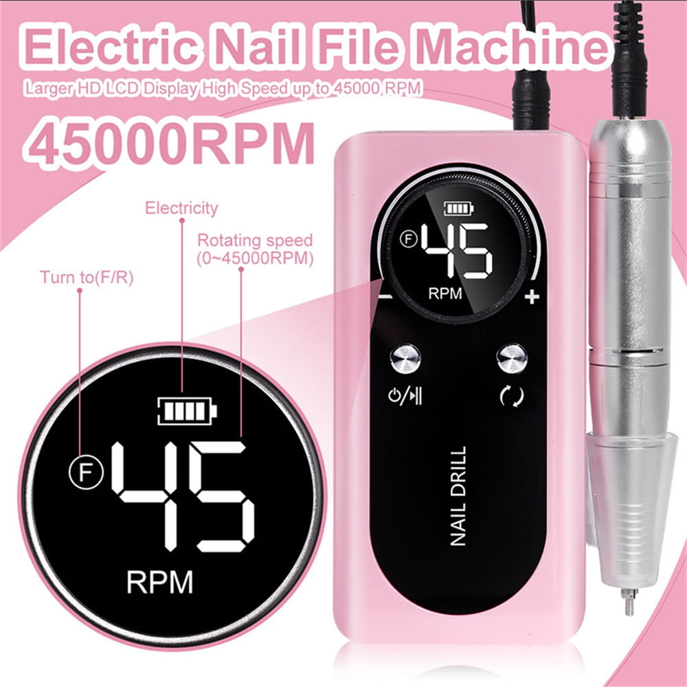 INTELIVE 45000PRM Portable Electric Nail Drill Kit, Electric Nail Drill Machine with Bits and Sanding Bands for Beginners, Digital Display Rechargeable High Speed Nail Dril Set