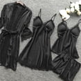 thumbnail image 3 of Nnhblu Womens 4pcs Lace Pajamas Sets Camisole with Short and Nightgown Pjs Satin Sleepwear Loungewear Black Sleepwear for Women, 3 of 5