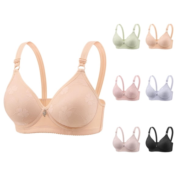 Bras for Older Women Summer V Neck Floral Jacquard Wireless Push Up Bralettes Comfortable Everyday Bra