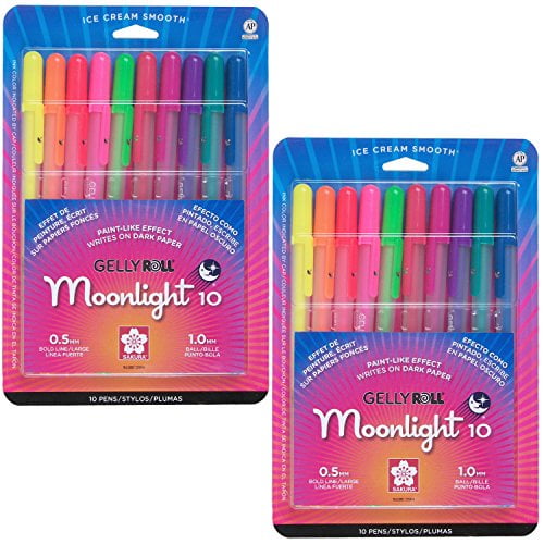 12 x Sakura Gelly Roll Gel Pen MOONLIGHT Set ASSORTED 10 COLOUR SET /& 2 White