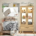 thumbnail image 6 of CKEASEAN 52" Lighted Accent Curio Cabinet with 2 Glass Doors & 1 Drawer, 3-Tier Antique Cabinet with Tempered Glass Adjustable Shelves & Drawer, Storage Display Case for Living Room, Bedroom,Office, 6 of 10