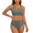 thumbnail image 2 of FASHOFT High Waisted Bikini Sets for Women Criss Cross Back Scoop Neck Two Piece Swimsuit Beach Poor Solid Bathing Suit Mint Green M, 2 of 5
