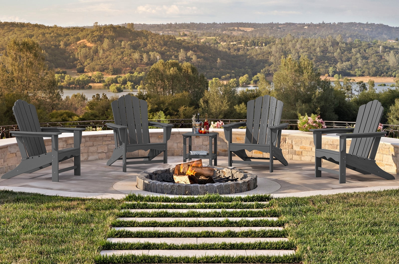 KINGYES HDPE Adirondack Chair, All-Weather Outdoor Fire Pit Chairs for Patio Deck Lawn, Grey