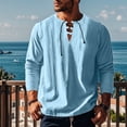 thumbnail image 2 of ohmzyzo Mens Medieval Shirt Casual Linen Shirt Steampunk Renaissance Retro Top Long Sleeve Lace Up Costume Tops V Neck Solid Color T Shirt Light Blue XL, 2 of 8
