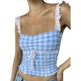 thumbnail image 6 of Women's Summer Slim Sling Vest Sleeveless Backless Lace Trim Plaid Crop Tops, 6 of 9