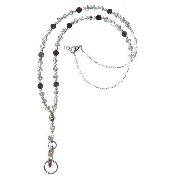 Artistic Multicolored Women's Beaded Fashion Necklace Lanyard, Slim and Beautiful, Super Durable for Badge, Keys, ID, 34 inches Long (Silver Non Breakaway (Stronger))