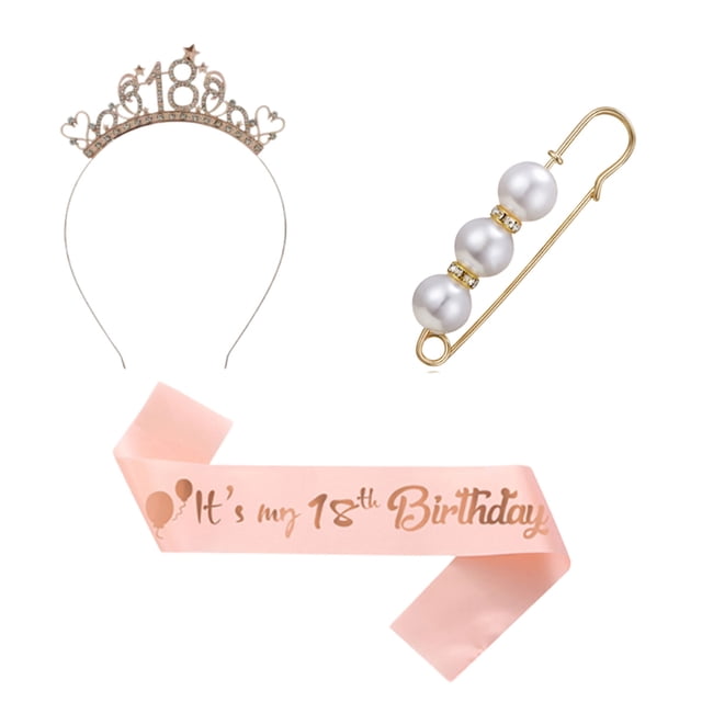 Faja y corona decorativas para niña de 18 años, más un broche de perla, joyería de cumpleaños de princesa de cristal, regalo de cumpleaños para niñas de 18 años, accesorios de decoración